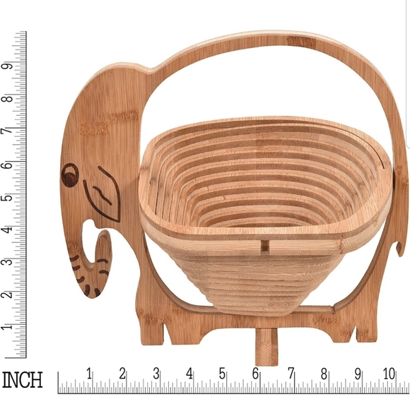 AFRICAN Hand Made Bamboo Wooden Elephant Folding Fruit Bowl - Unique! - Picture 6 of 6